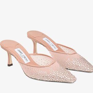 JIMMY CHOO Vivi $1095 Pink Crystal Mesh Mules New & Authentic
